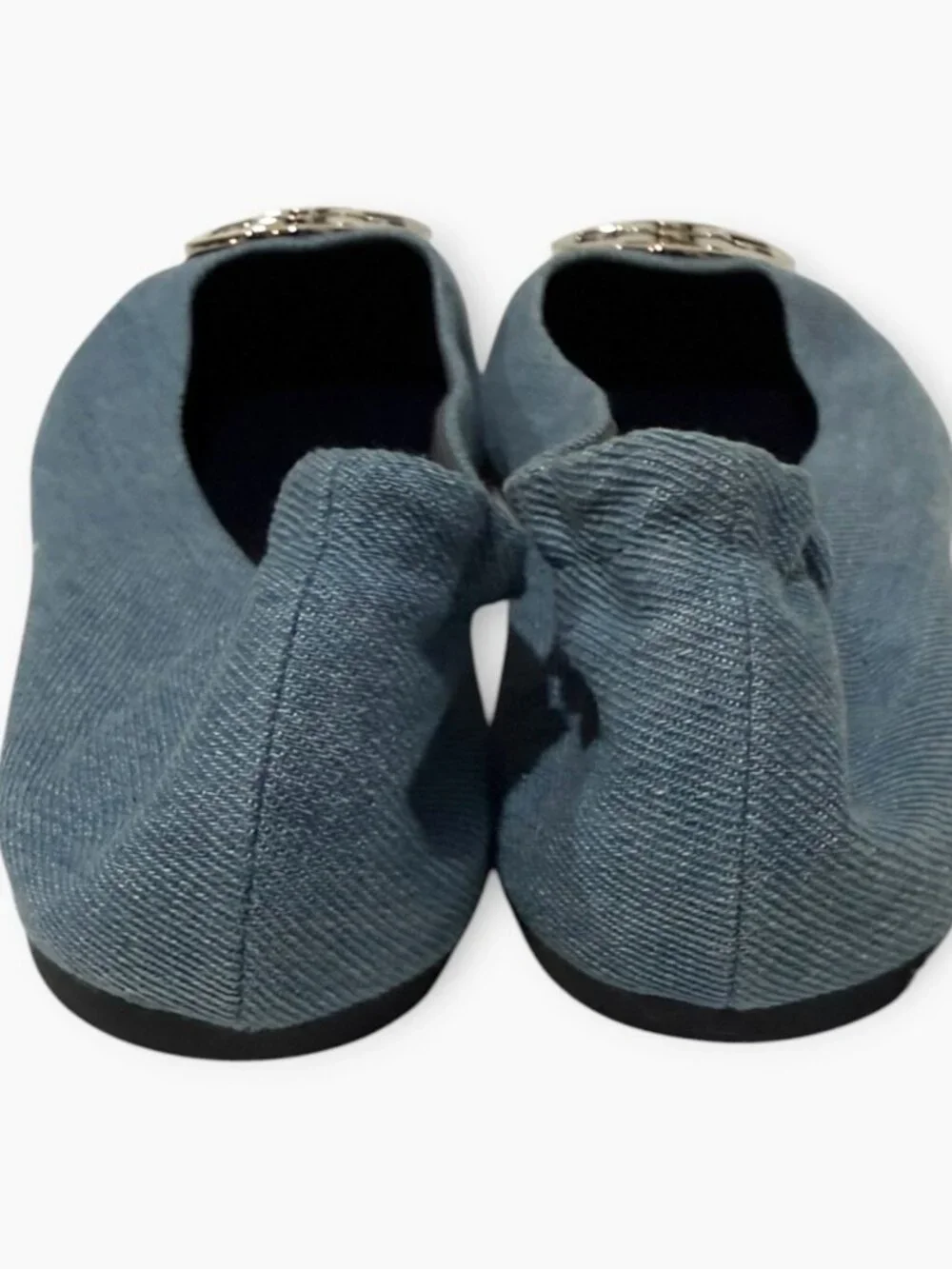 Tory Burch Claire Denim and Leather Cap-Toe Ballet Flats Size 10